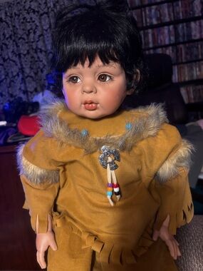 Unbranded Brown Faux-Suede Kids Doll with Fur-Trim Outfit